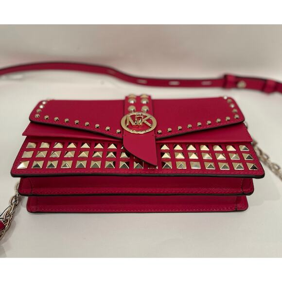 Michael Kors Greenwich Medium Studded Saffiano Leather Shoulder Bag - Rubin Red - Picture 7 of 8